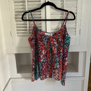 BISOU BISOU Multicolor Spaghetti Strap Watercolor Print Camisole, Size M